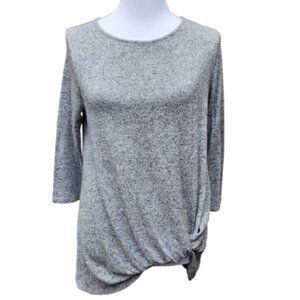 Gibson Gray Knit Top Knot Twist Hem 3/4 Sleeves Solid Blouse